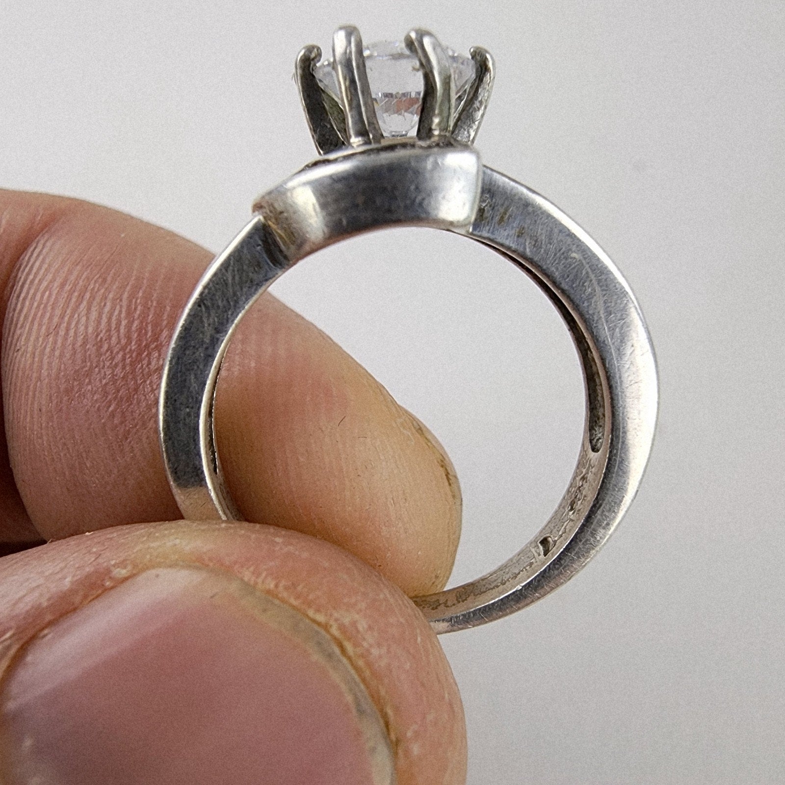 Modernist Quartz Round & Baguette Ring Size 7 Sterling Silver 925 Vintage
