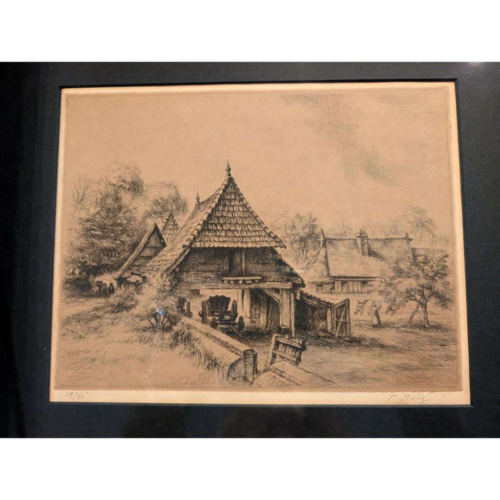 Framed Cottage Engraving by Pau Roig Cisa (1879-1955) Signedd & Numbered