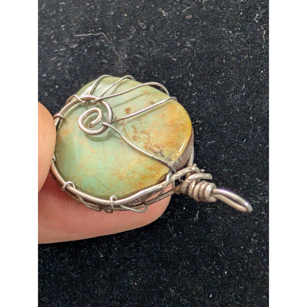 GREEN TURQUOISE Wire Wrap Sterling Silver 925 Pendant