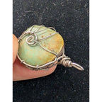 GREEN TURQUOISE Wire Wrap Sterling Silver 925 Pendant