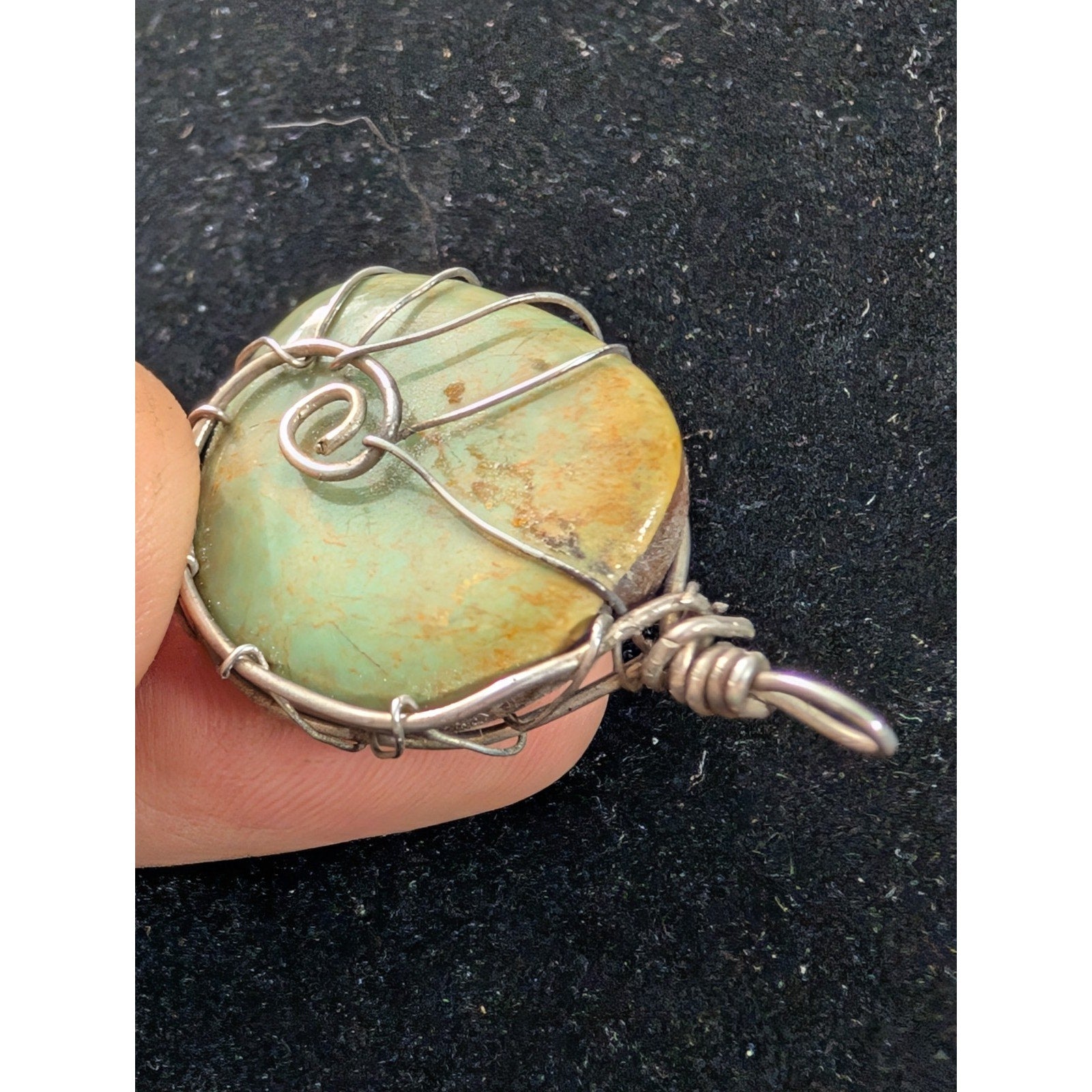 GREEN TURQUOISE Wire Wrap Sterling Silver 925 Pendant