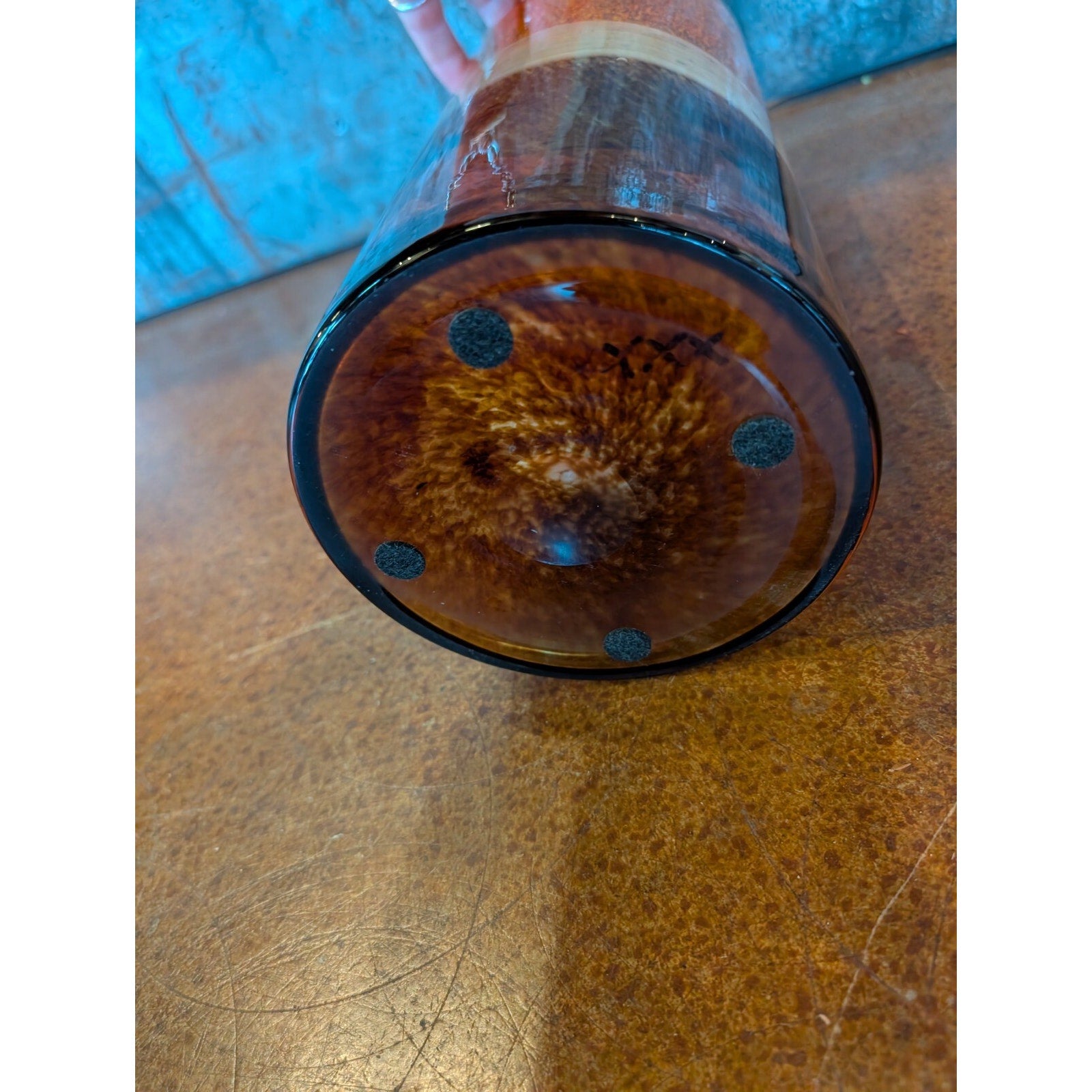 Midcentury MCM TriColor 12" Vase Orange, Beige, Brown Handblown Glass