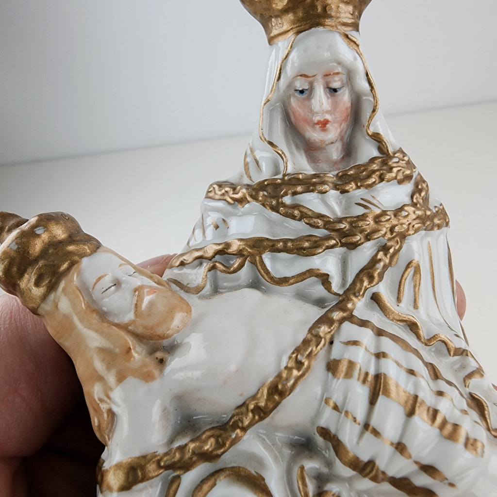 Porcelain Pieta Madonna & Child German Gold Gilt Model 7189 Virgin Mary Figurine