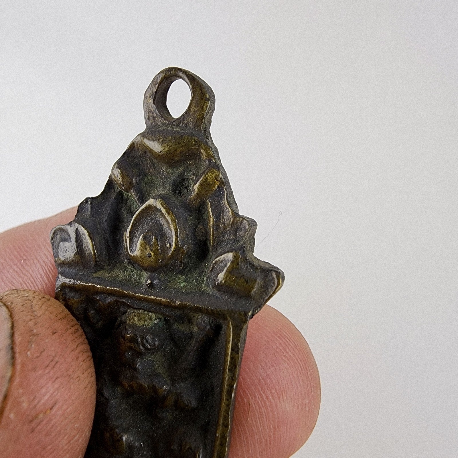 19th C European Baroque Bronze Crucifix Antique Relief Cross 7 1/2"