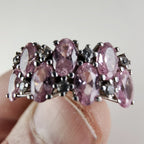 Pink & Clear Pave Cocktail Ring Size 7 in Sterling Silver 925 Vintage
