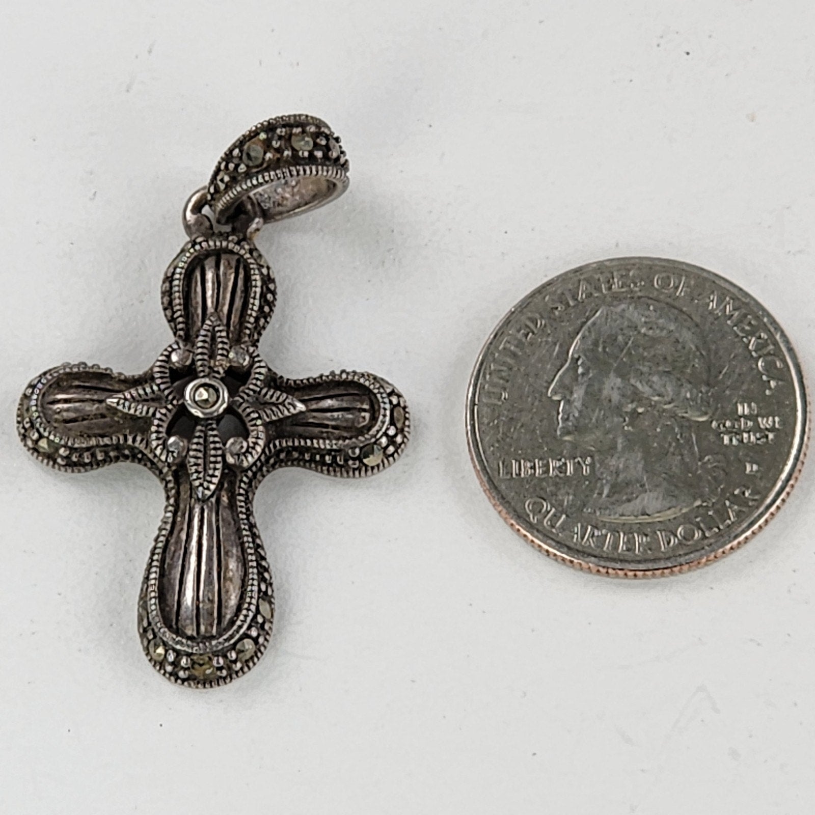 Marcasite Cross Pendant Sterling Silver 925 Vintage