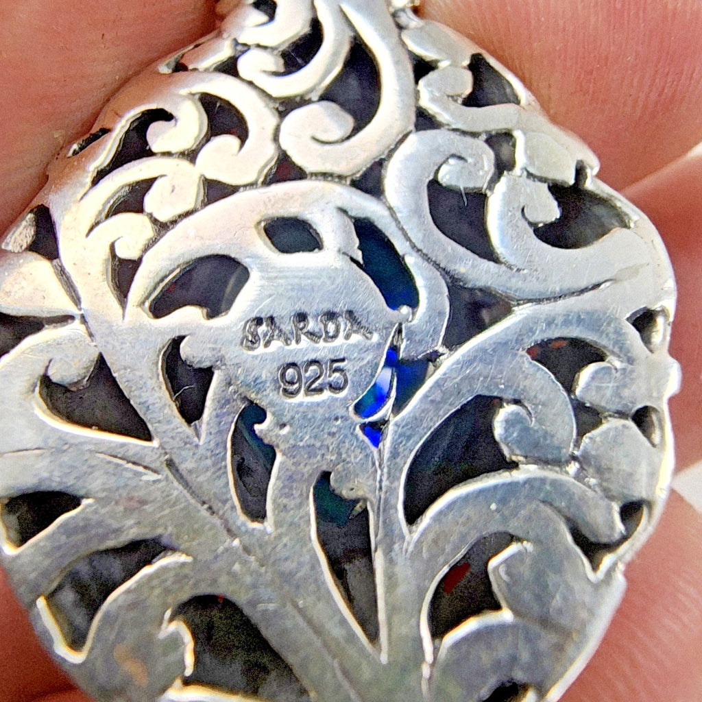 Sarda Caribbean Quartz Pariba Blue Pendant Sterling Silver 925 Vintage Bali