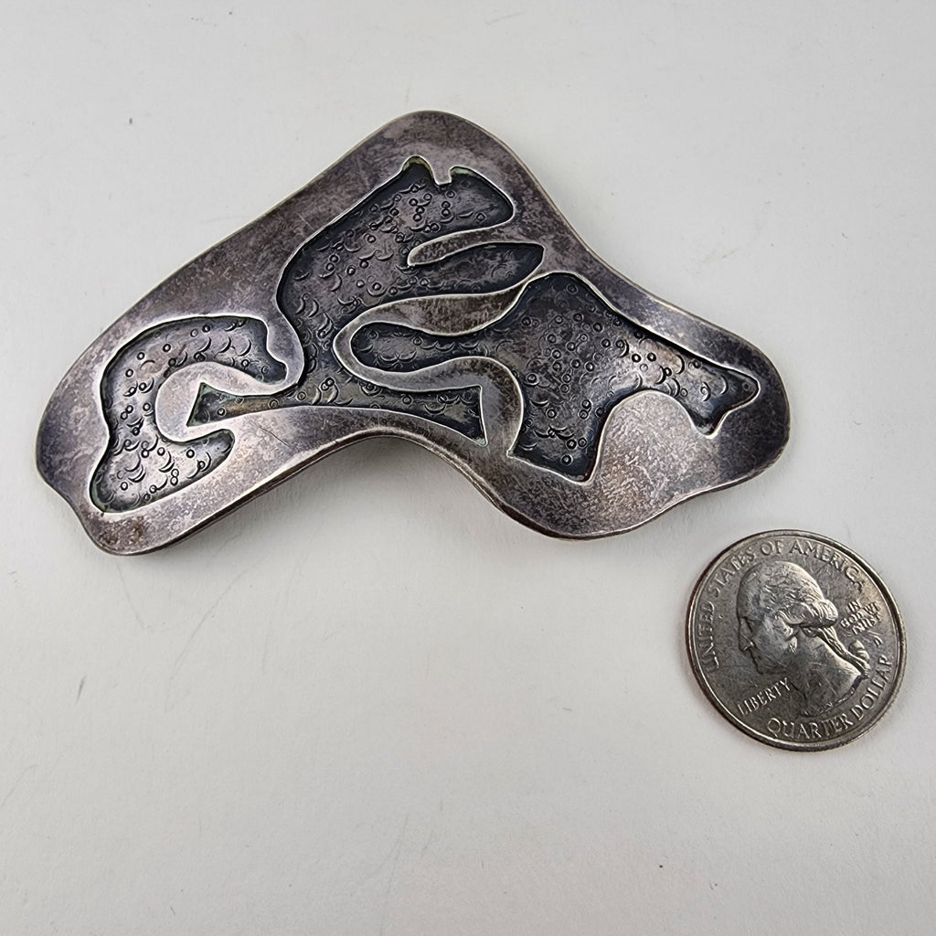 Brutalist Pendant Sterling Silver 925 Vintage Textured Modernist 43g
