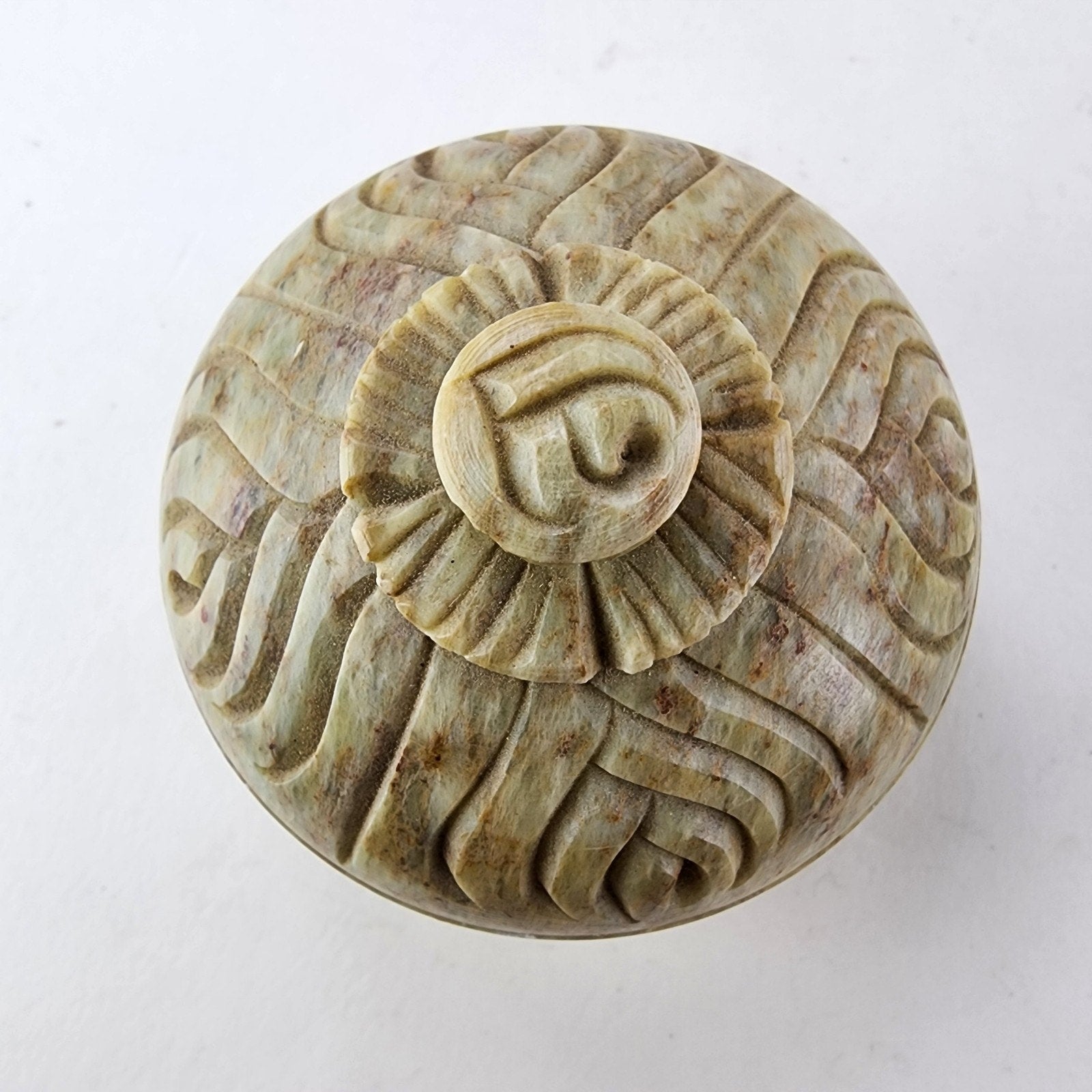 Soapstone Lidded Container Hand Carved Vintage Trinket Box Container