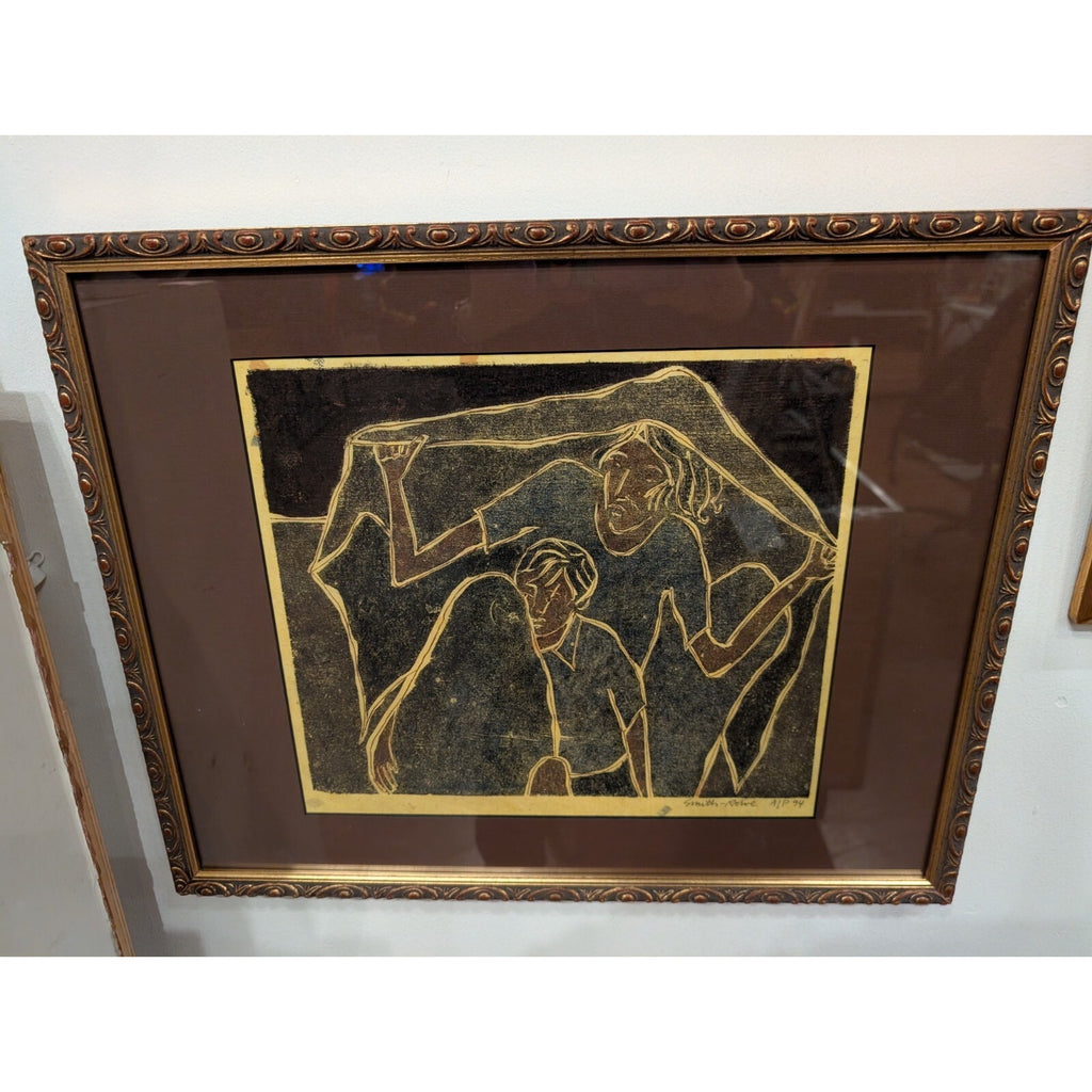Refugee Woodblock Print Mother & Child by Stacie Smith-Rowe Framed Artist Proof
