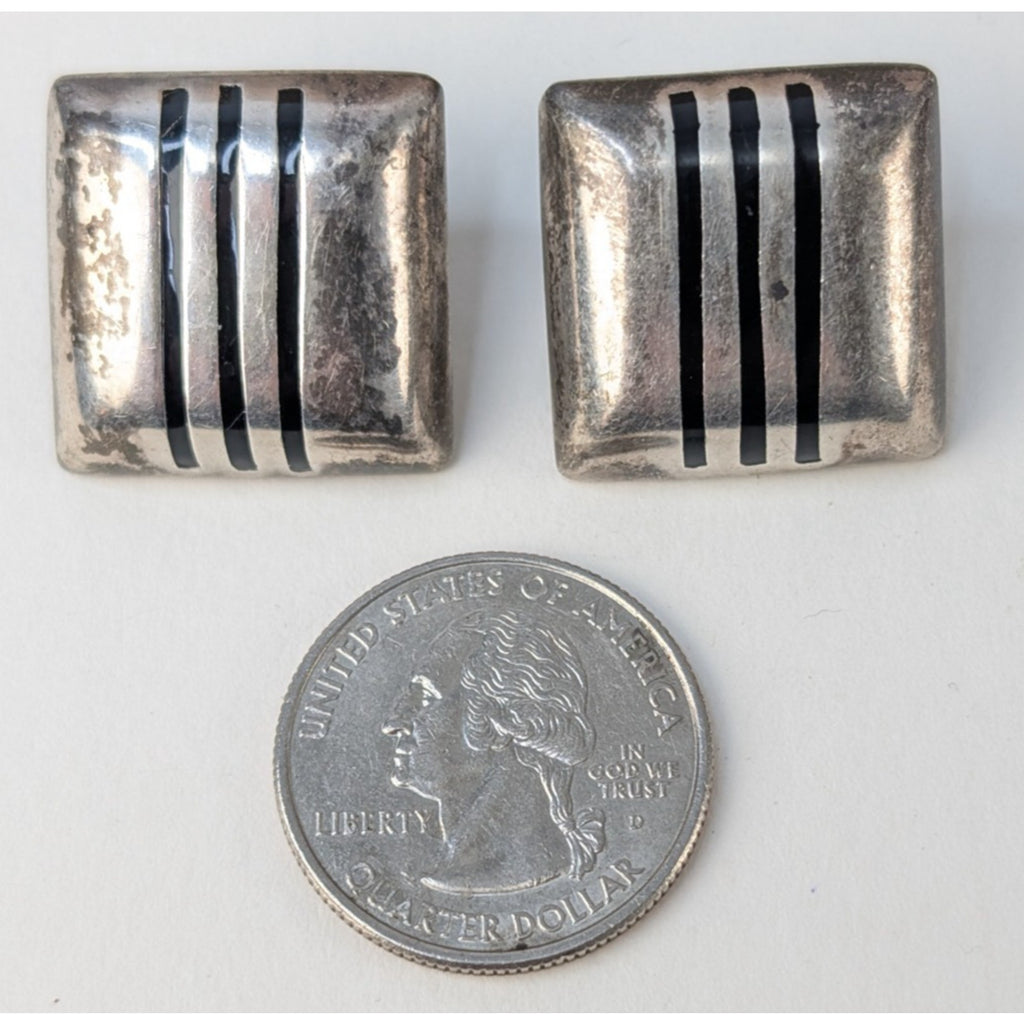 Taxco Modernist Square Sterling Silver 925 Earrings Vintage 18g