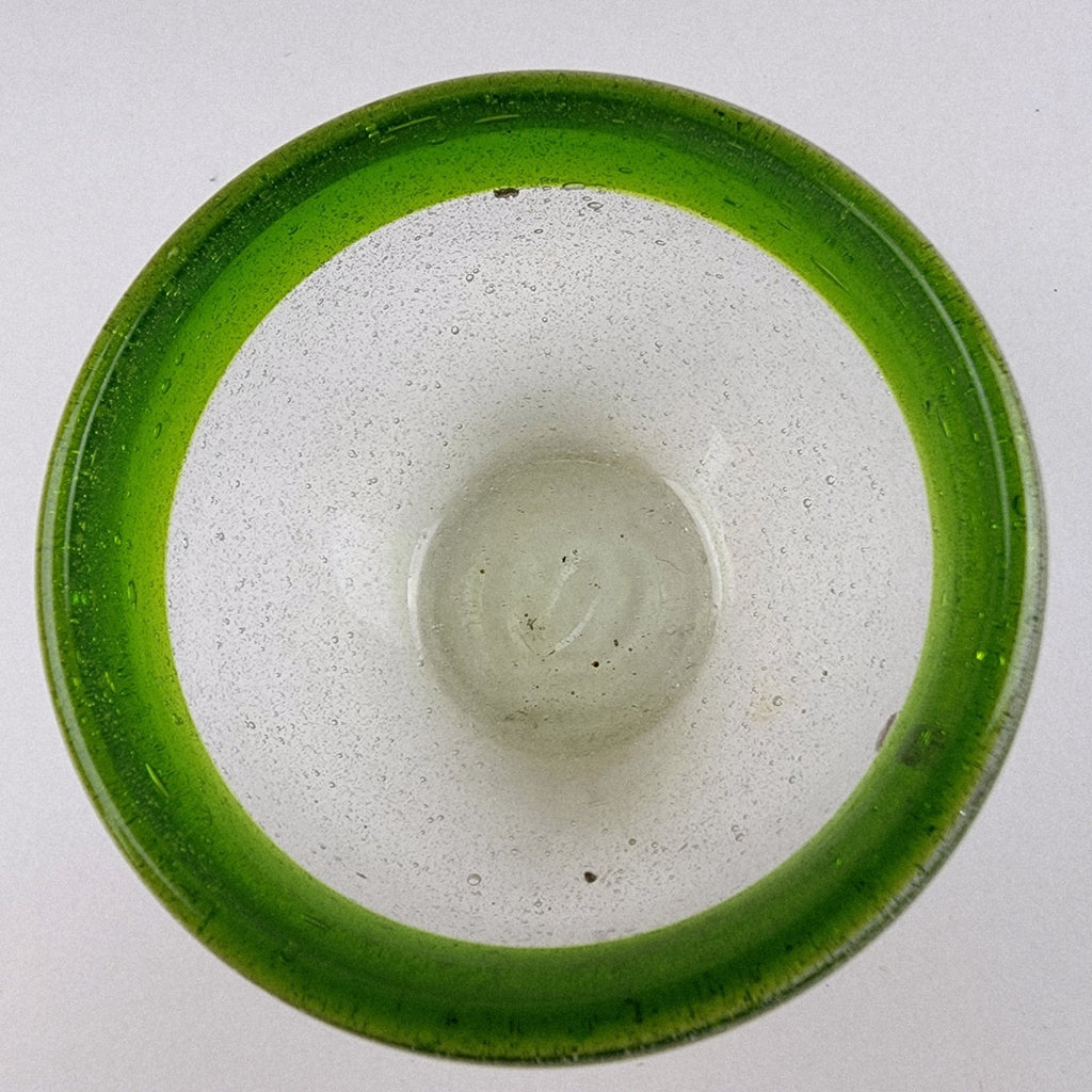 Hand Blown Bubble Glass Serving Dish Salt Cellar Green and Clear Vintage