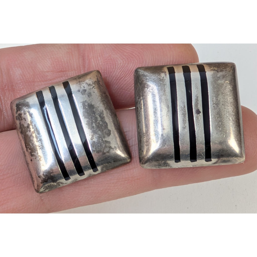 Taxco Modernist Square Sterling Silver 925 Earrings Vintage 18g