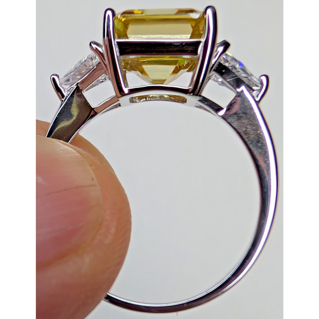 5ct Yellow Moissanite Sterling Silver 925 Cocktail Ring Size 8 Asscher Cut