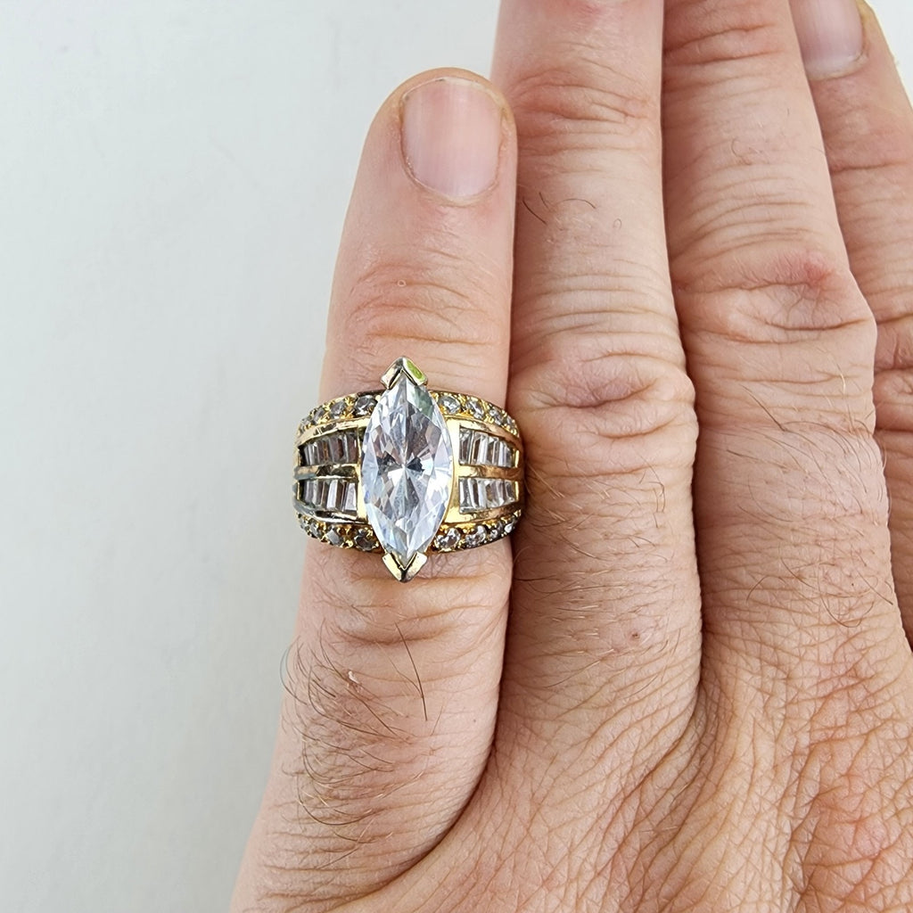 Marquise & Baguette CZ Cocktail Ring Size 6 Sterling Silver 925 Vintage