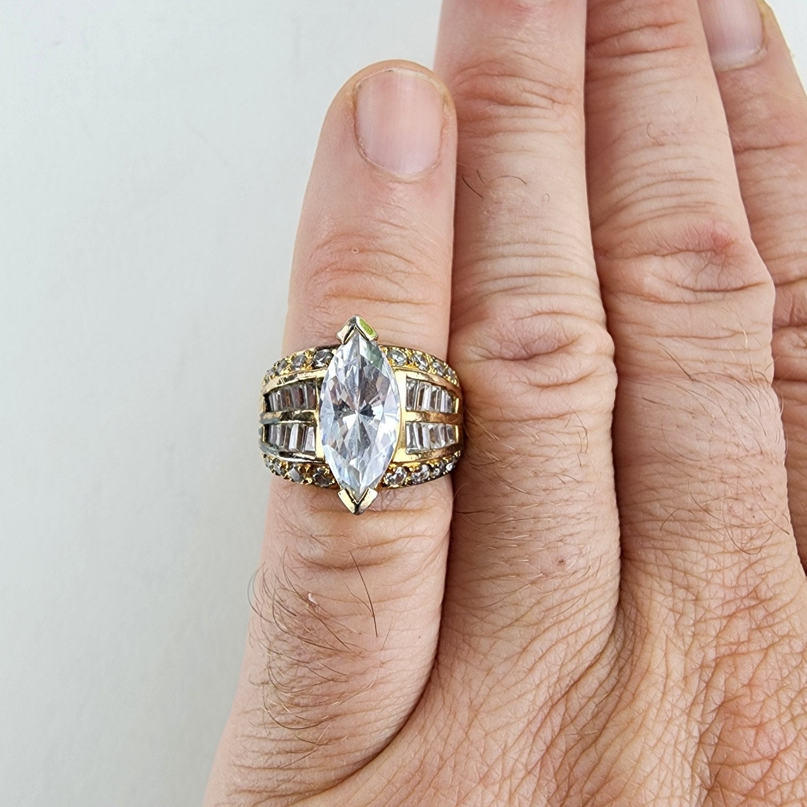 Marquise & Baguette CZ Cocktail Ring Size 6 Sterling Silver 925 Vintage