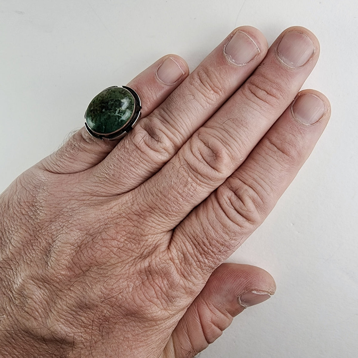 Taxco Mexico Green Agate Ring Size 5 1/2 in Sterling Silver 925 Vintage