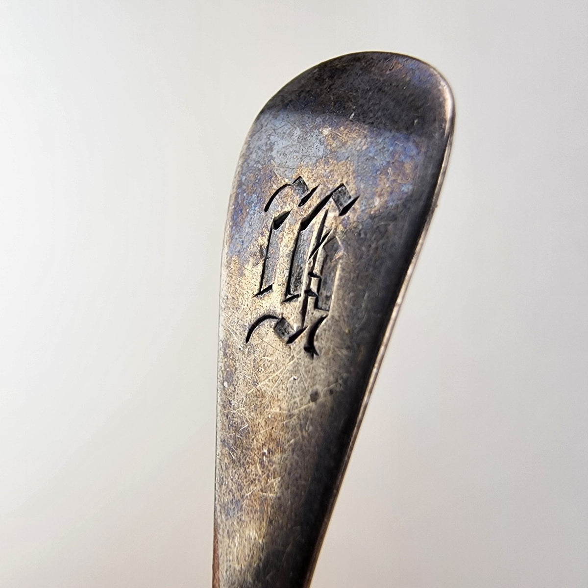 Fiddle Style Engraved M Salt Spoon Sterling Silver 925 Antique