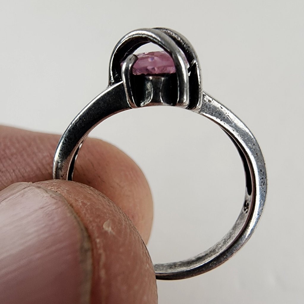 Marquise Cut Wire Wrap Pink Gemstone Ring Size 6 1/2 Sterling Silver 925 Vintage