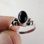 Vintage Black Onyx Beaded Ring Size 6 1/4 in Sterling Silver 925
