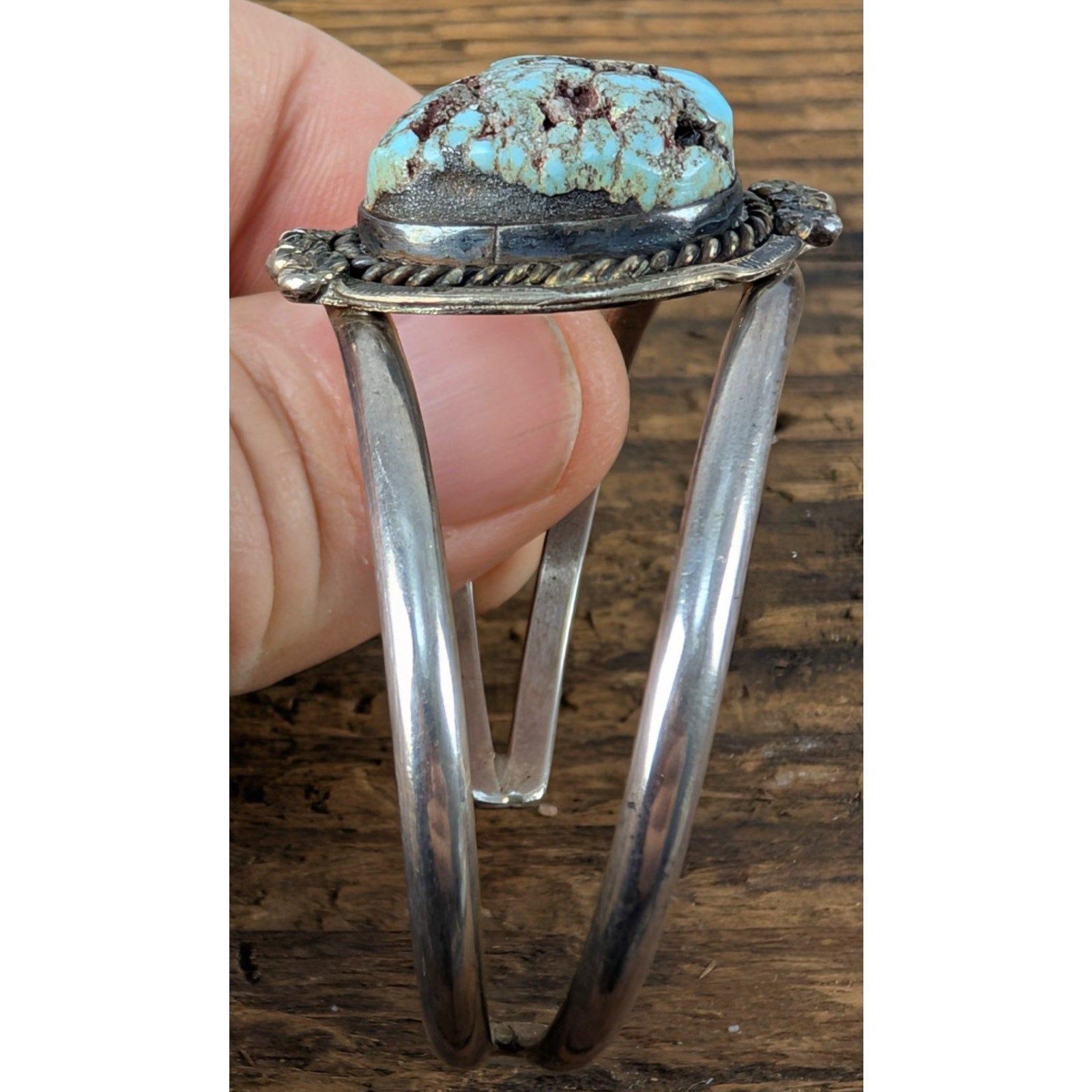 Old Pawn Native TURQUOISE Stamped Sterling Silver 925 Cuff