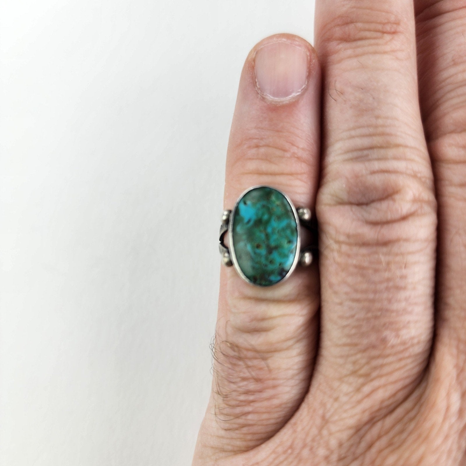 Chrysocolla Old Pawn Stamped Native Ring Size 5 3/4 Sterling Silver 925 Vintage