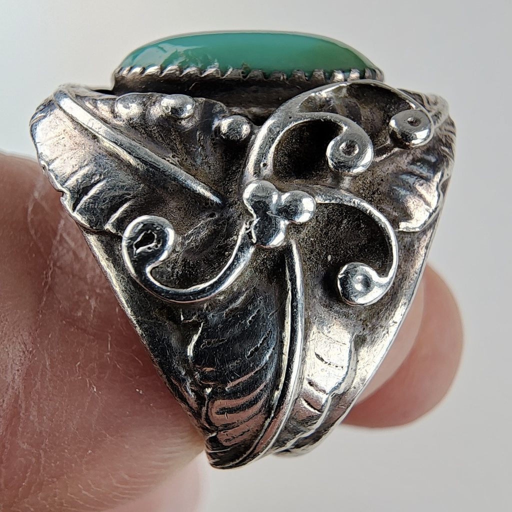 Native Turquoise Ring Size 9 Sterling Silver 925 Vintage Signed HR