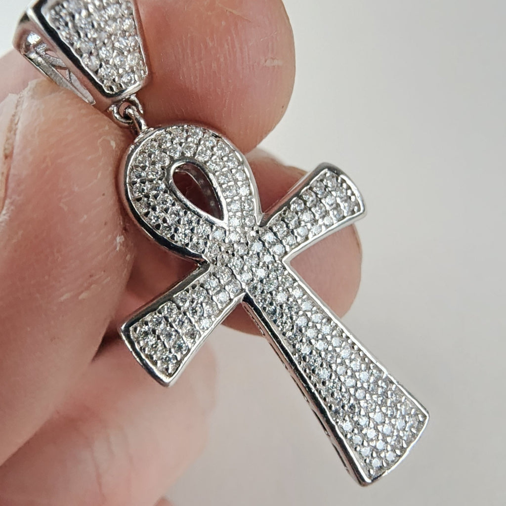 Iced Out Moissanite Ankh Pendant Sterling Silver 925 New