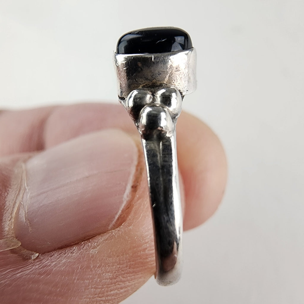Vintage Black Onyx Beaded Ring Size 6 1/4 in Sterling Silver 925