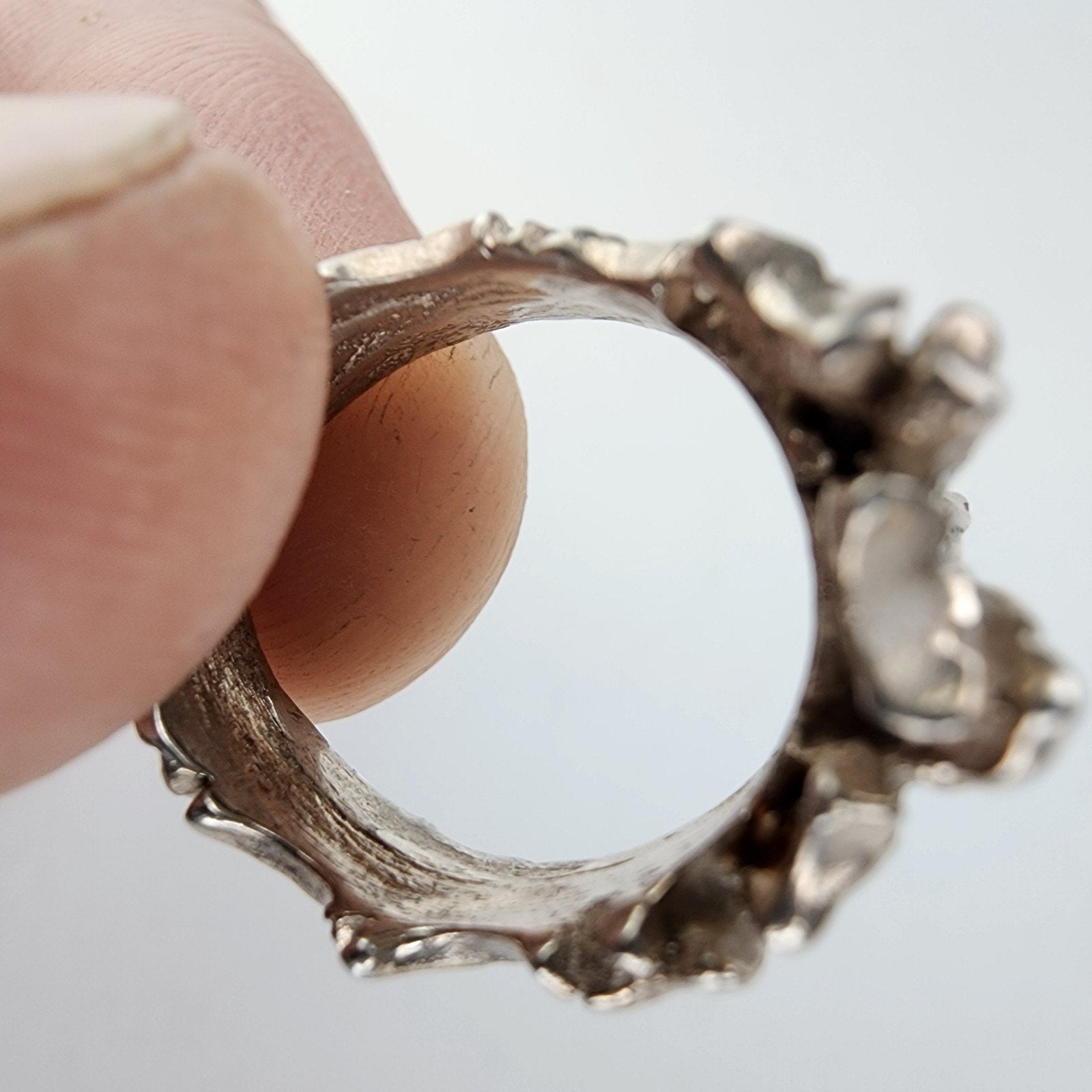 Tree Bark Brutalist Ring Size 4 3/4 Sterling Silver 925Vintage