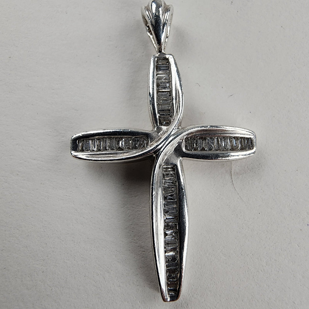1/3ct Natural Baguette Cut Diamond Cross in Sterling Silver 925 Pendant