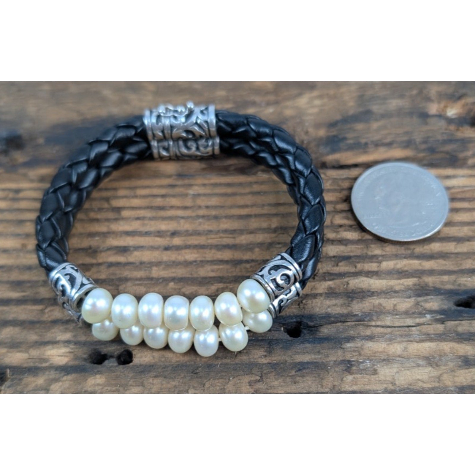 Honora Freshwater Pearl Sterling Silver 925 Braided Leather Bracelet