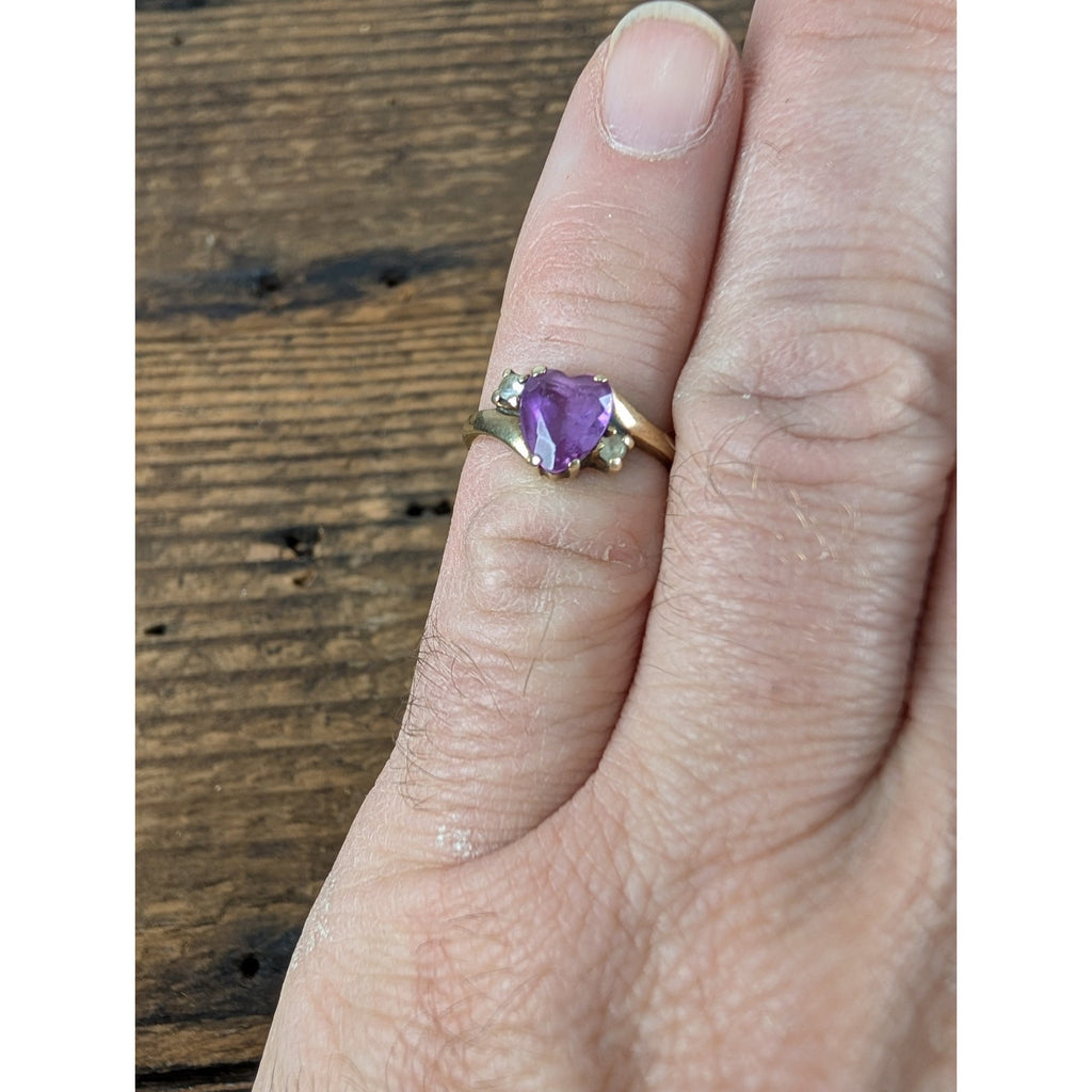 10K Yellow Gold Purple Sapphinre & White Spinel Ring Size 6 Weight 1.77g