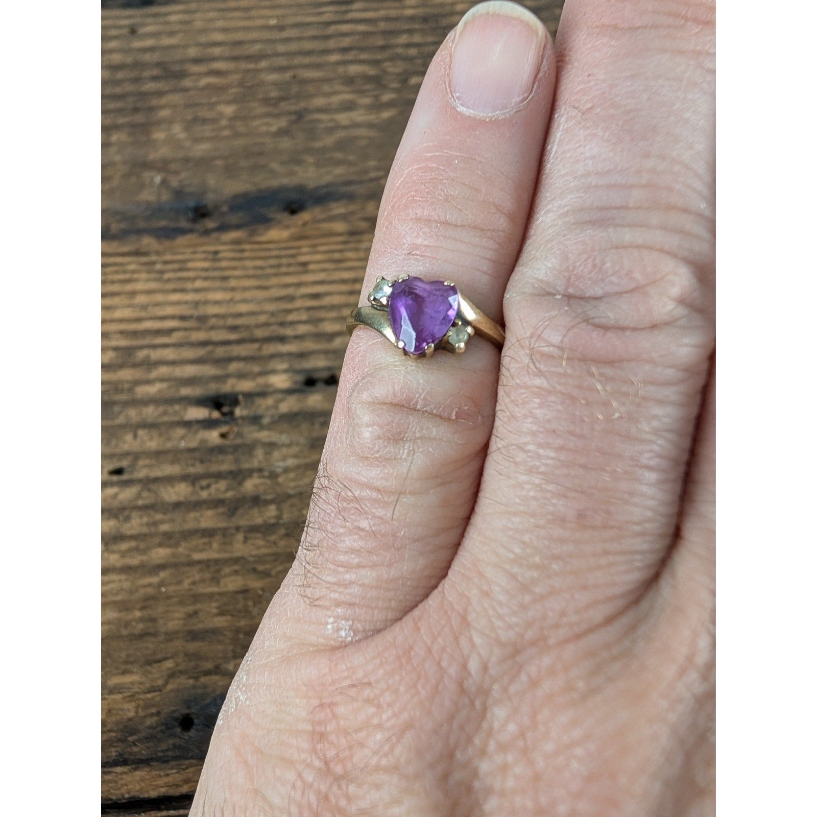 10K Yellow Gold Purple Sapphinre & White Spinel Ring Size 6 Weight 1.77g
