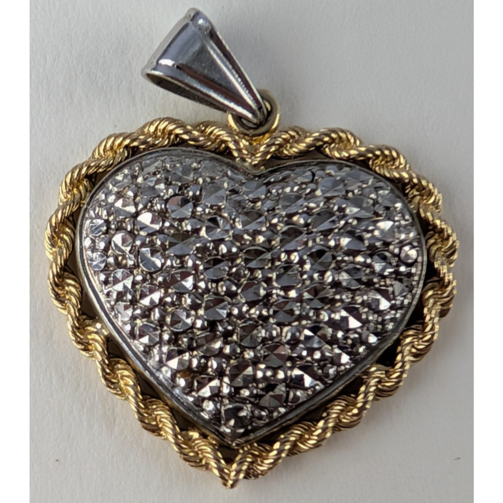 10K Yellow Gold Heart Sterling Silver 925 Pendant Vintage Peru 2.55g
