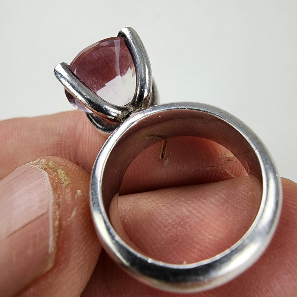 Pink Spinel Solitaire MH Designer High Set Ring Size 6 Sterling Silver 925
