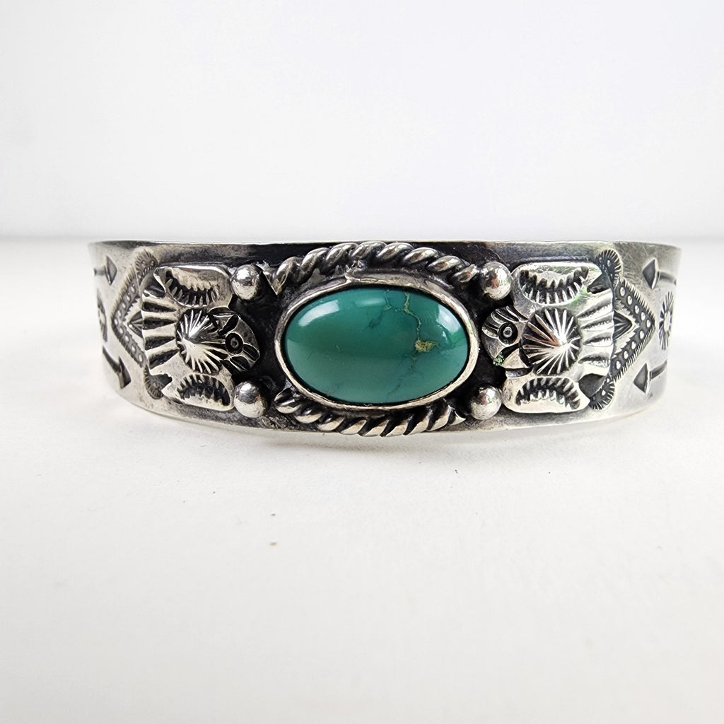 6 1/2" Fred Harvey Era Eagle Turquoise Sterling Silver 925 Cuff Bracelet Native