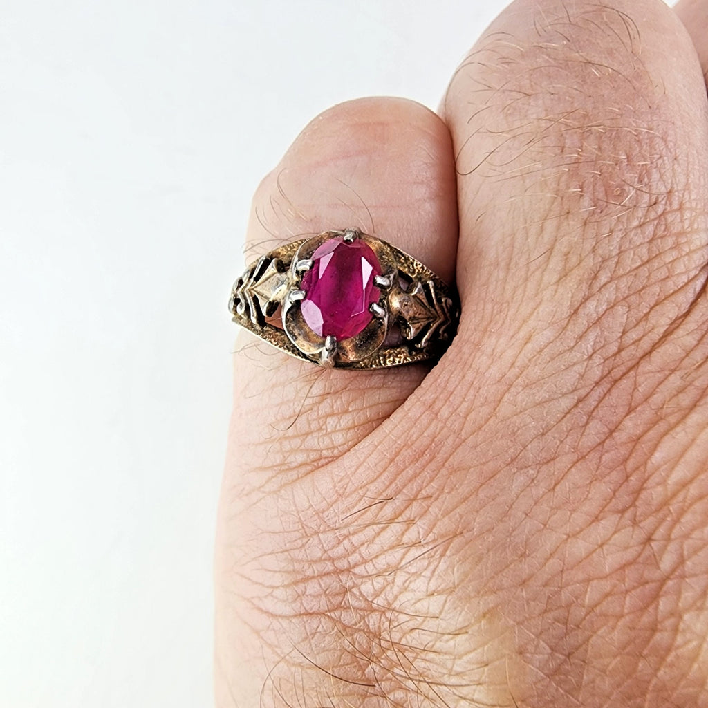 Pink Sapphire Russian Ring Size 9 1/2 Sterling Silver 875 Vintage Gold Finish