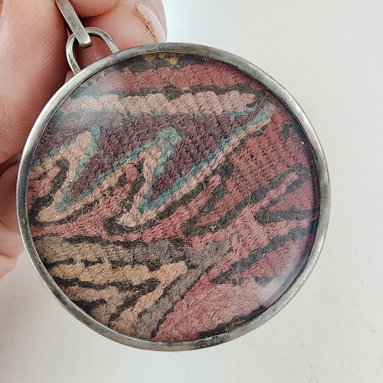 Peru Pre-Columbian Weaving Fragment Sterling Silver 925 Pendant Vintage