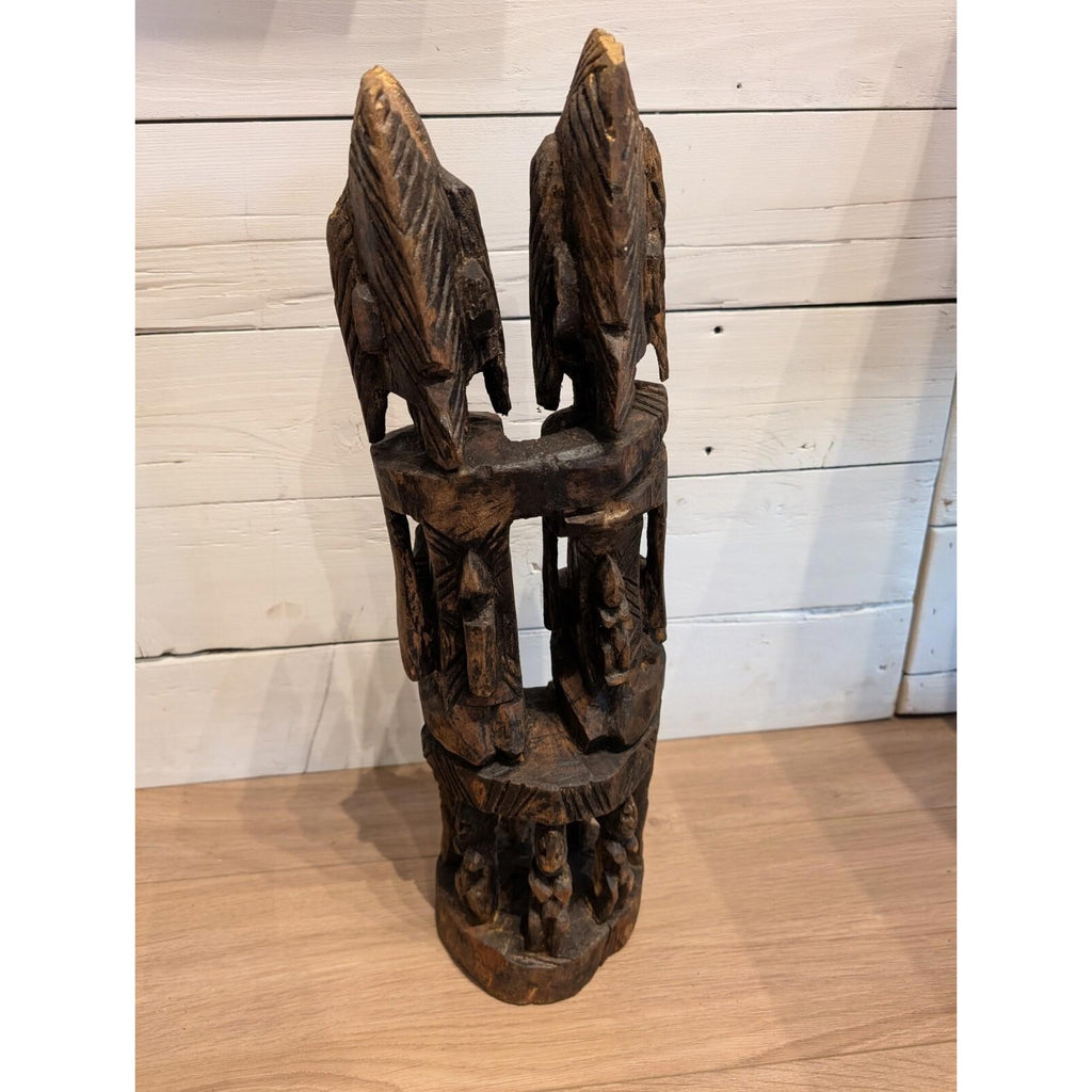 African DOGON Marriage Statue Wood Carved Couple and Children Figure 21"