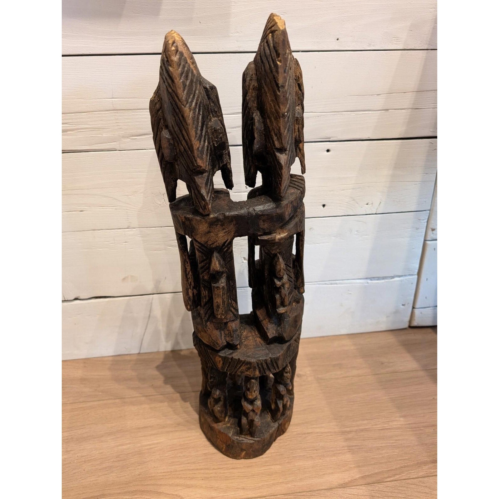 African DOGON Marriage Statue Wood Carved Couple and Children Figure 21"