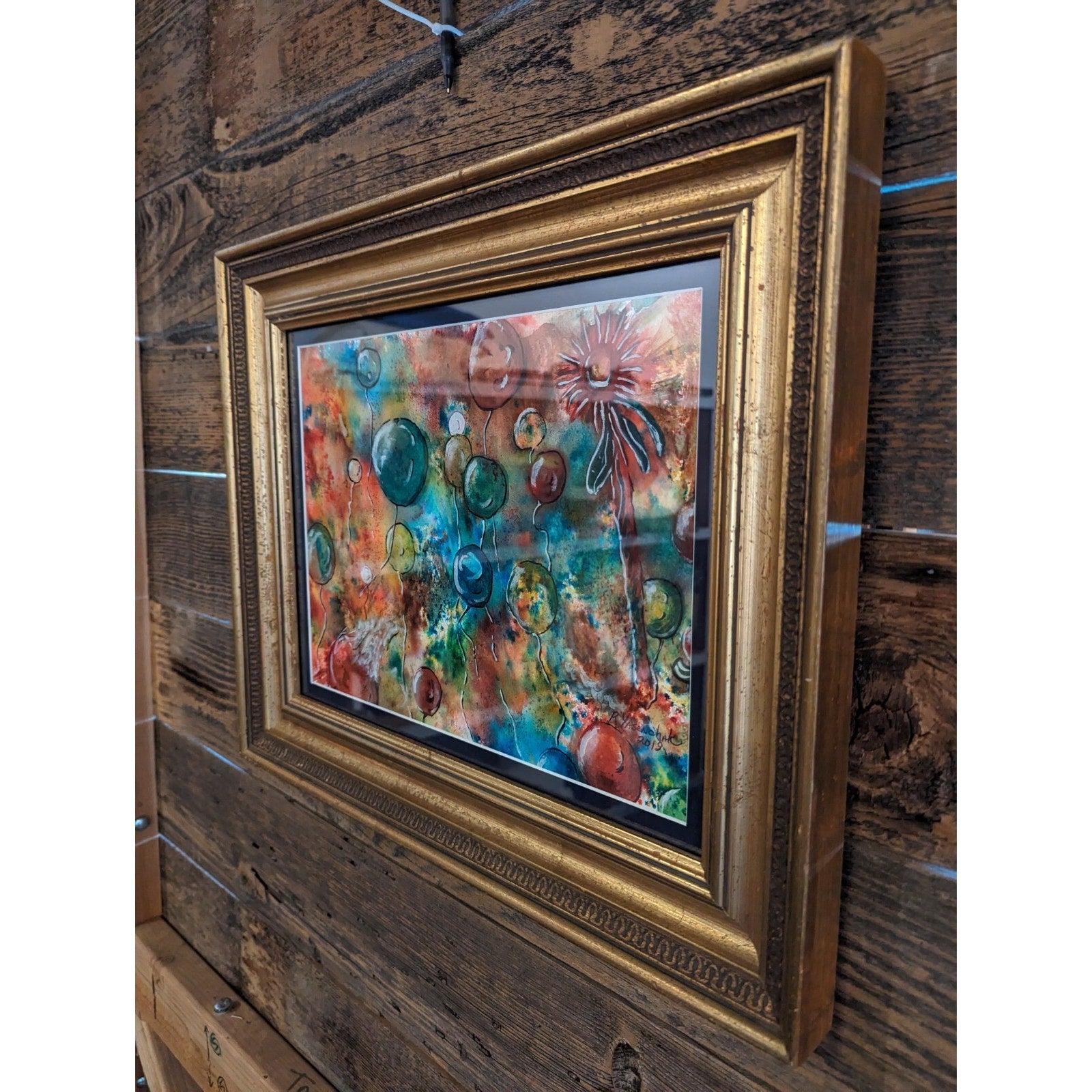 Framed Watercolor & Ink Balloons Popping Painting by Robert Yasenchak 2019