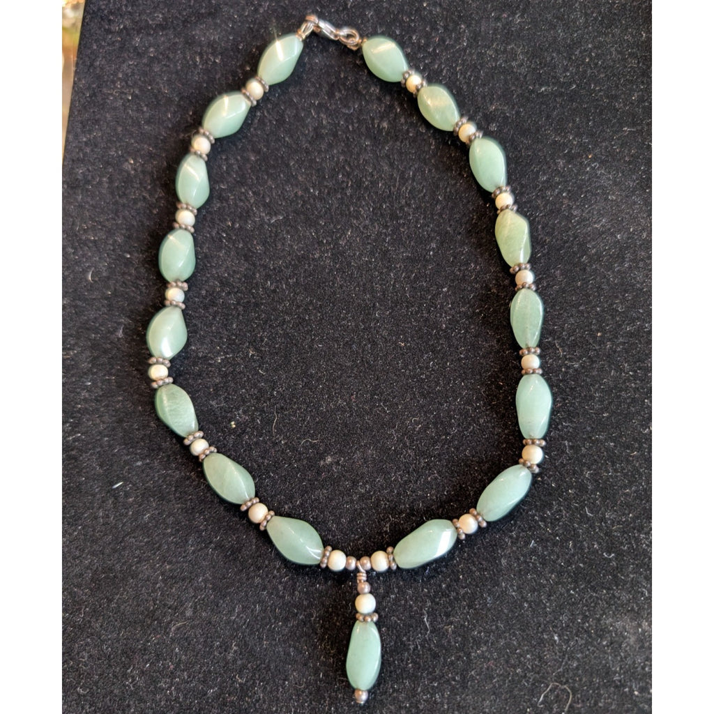 Vintage JADE Sterling Silver 925 Twisted Beaded 15" Statement Necklace