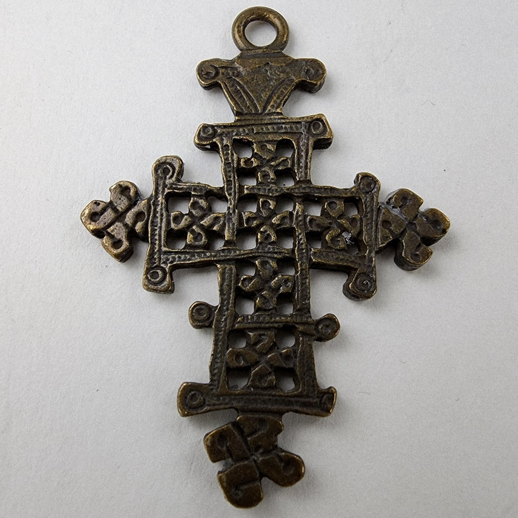 2" Traditional Ethiopian Brass Coptic Cross Hand Carved Crucifix