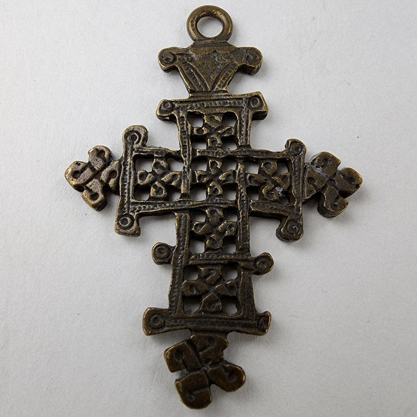 2" Traditional Ethiopian Brass Coptic Cross Hand Carved Crucifix