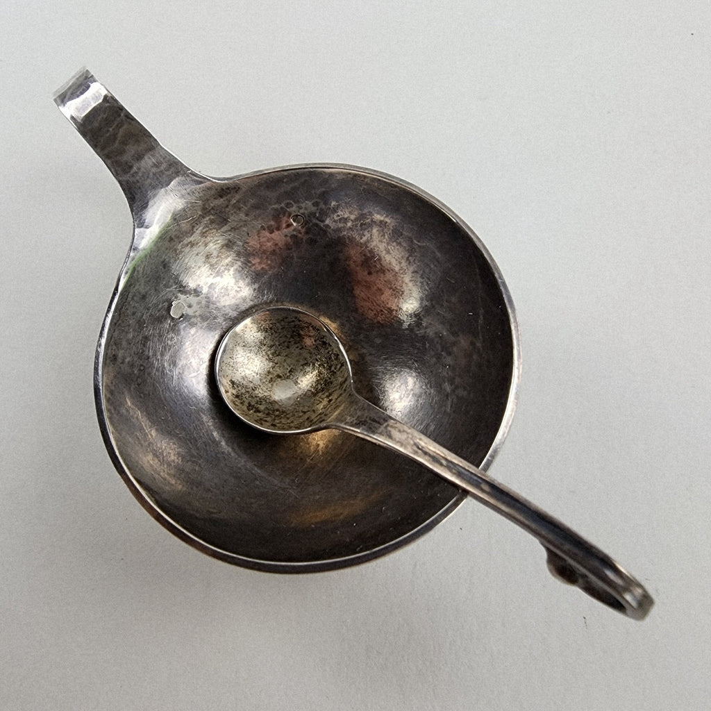 Georg Jensen Style Hand Hammered Salt Cellar with Spoon Sterling Silver 925
