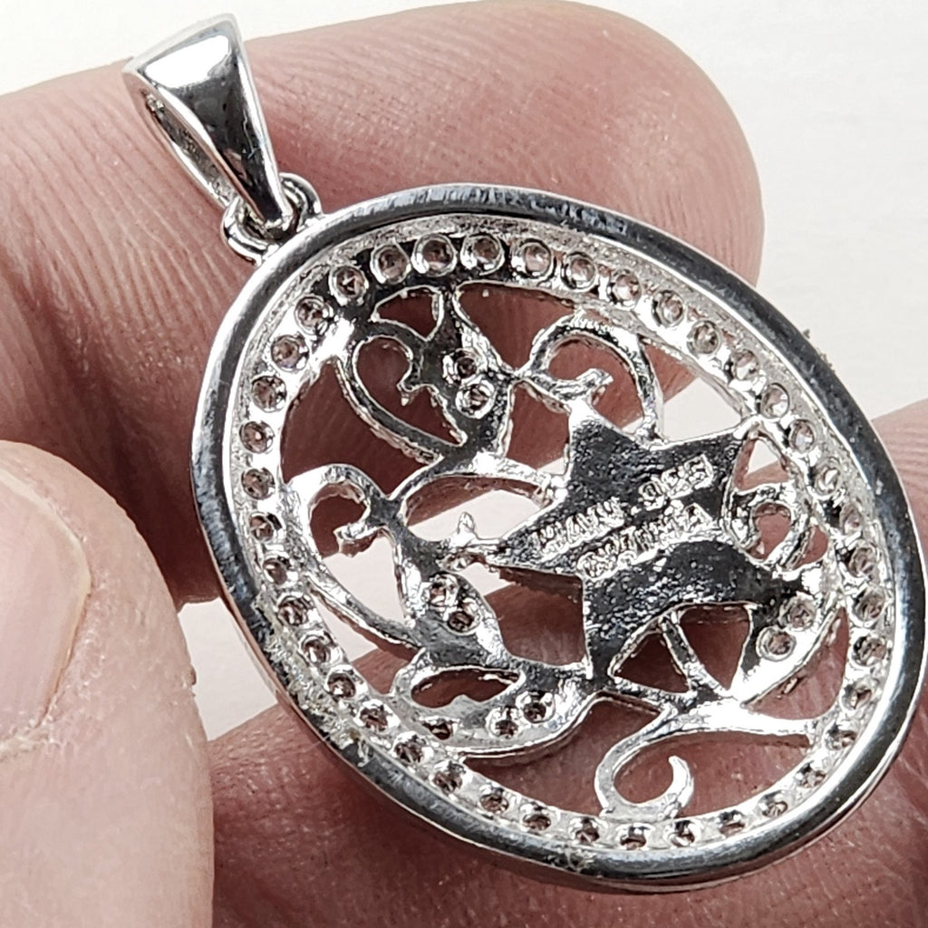 Diamond & Seed Pearl Pendant Sterling Silver 925 Vintage