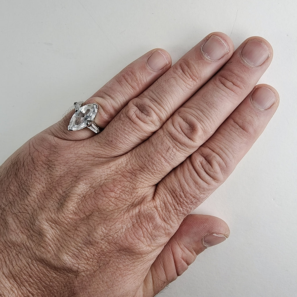 Vintage Marquis Cut CZ Cocktail Ring Size 7 in Sterling Silver 925