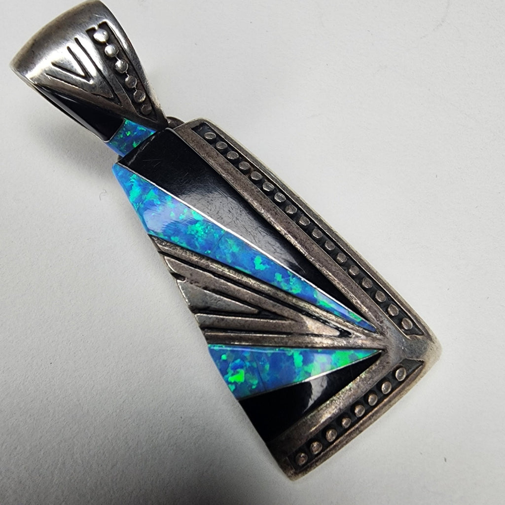 Opal Pendant Black Onyx Sterling Silver 925 by Designer Silver Clouds