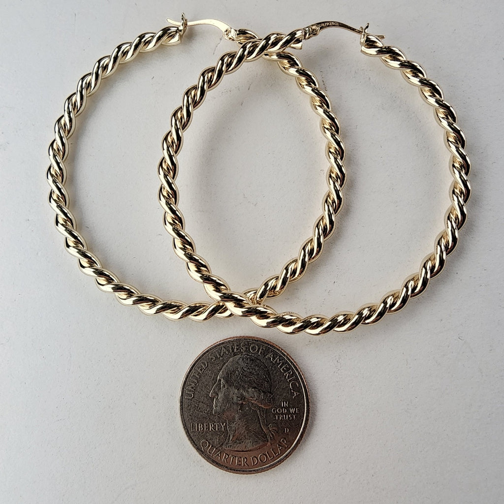 2" Twisted Hoop Earrings Sterling Silver 925 with Gold Finish